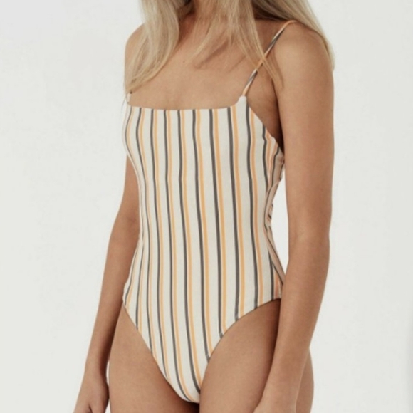 NWOT Zulu & Zephyr x Free People licorice striped ribbed one piece swim suit - Picture 1 of 11